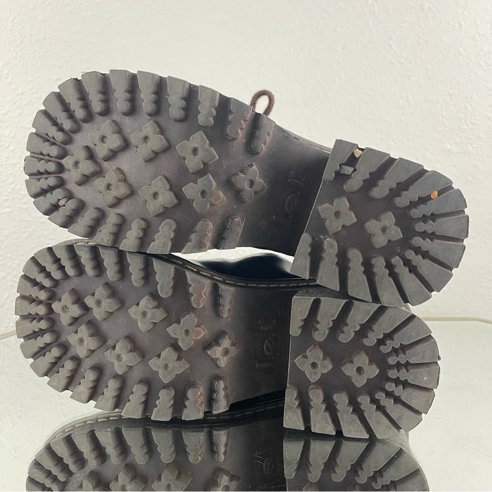 L.E.I. Vintage Y2K Brown Faux Leather Chunky Platform Lace Up Heeled Mule Shoes - Picture 10 of 12